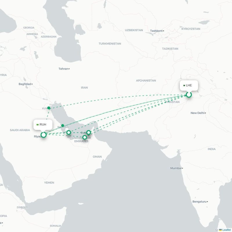 LHE - RUH route map