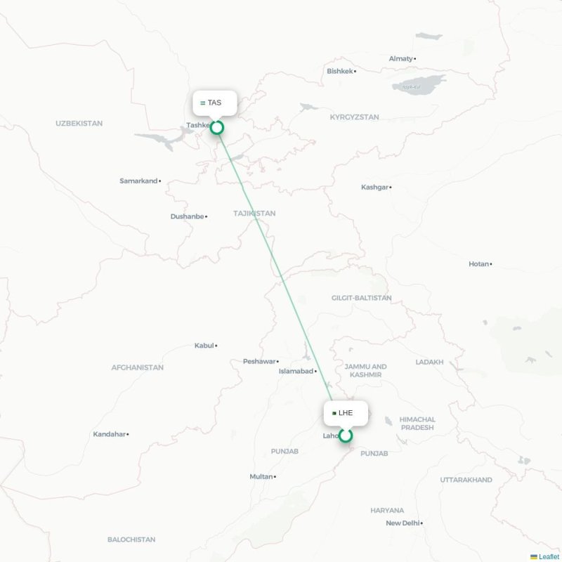 LHE - TAS route map