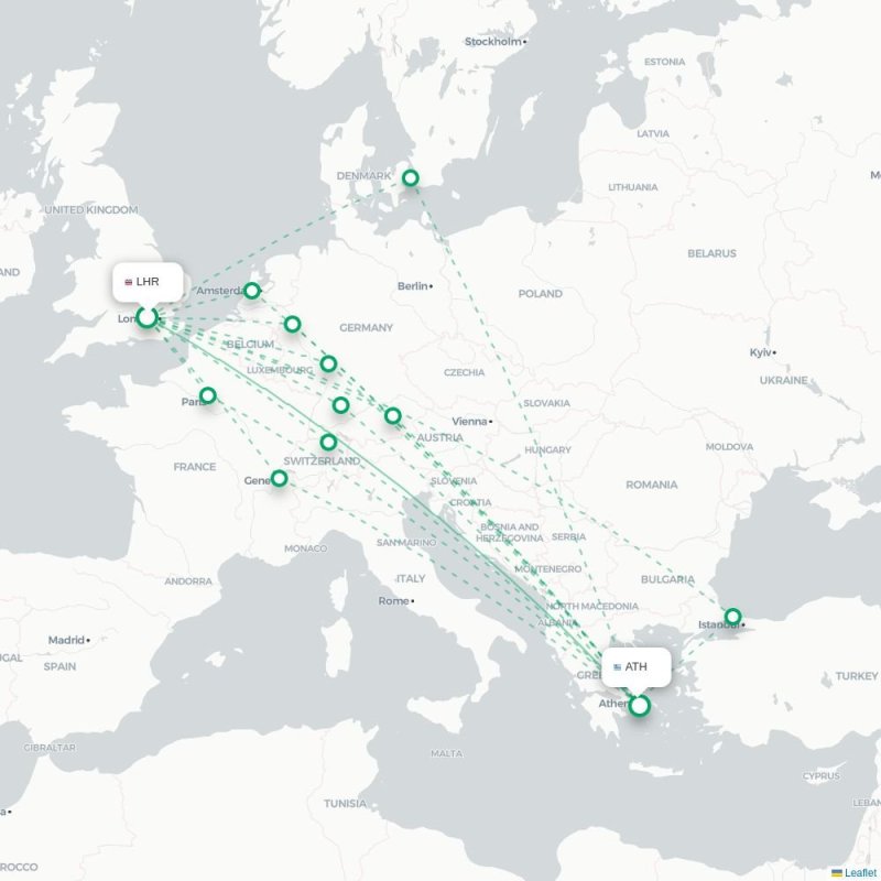 LHR - ATH route map