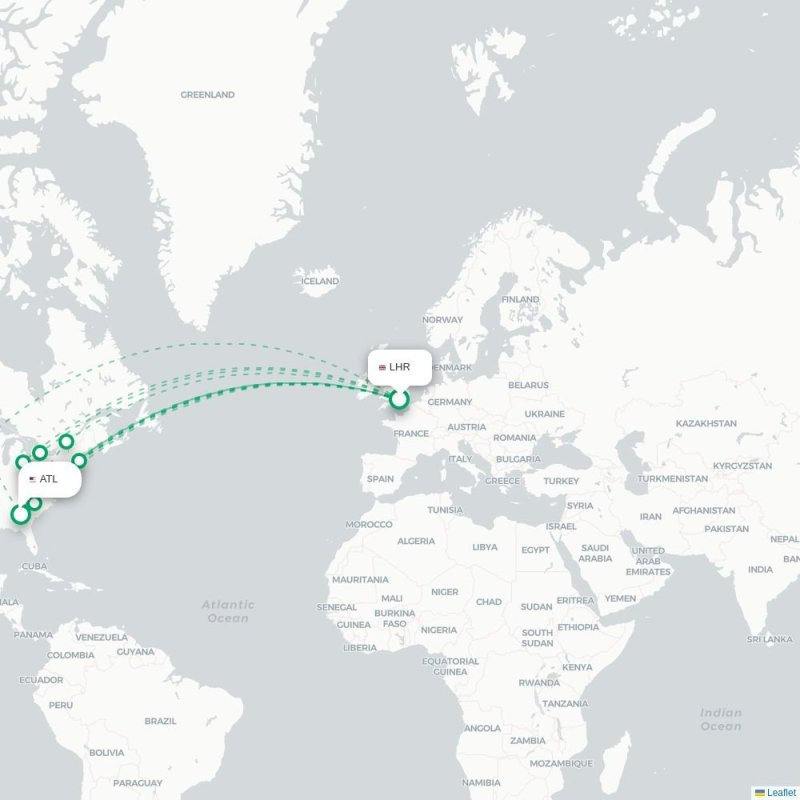LHR - ATL route map