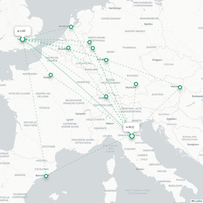 LHR - BLQ route map