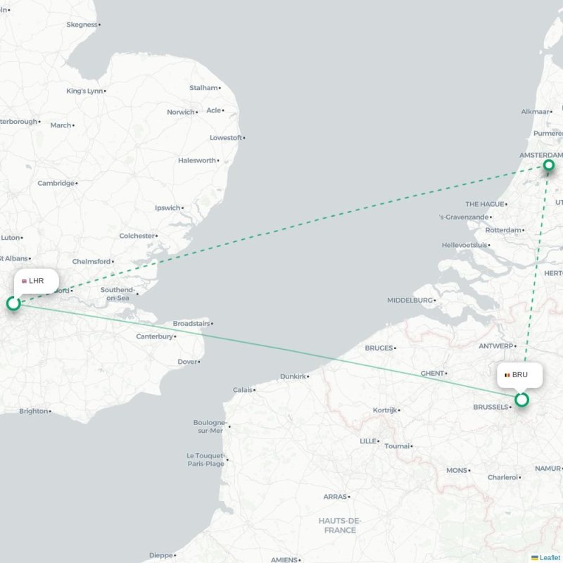 LHR - BRU route map