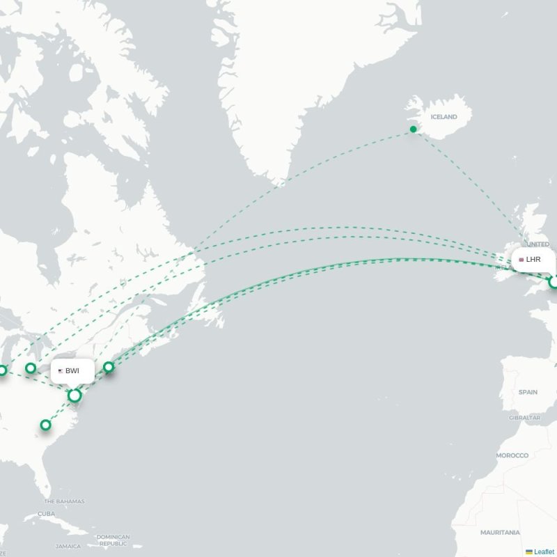 LHR - BWI route map