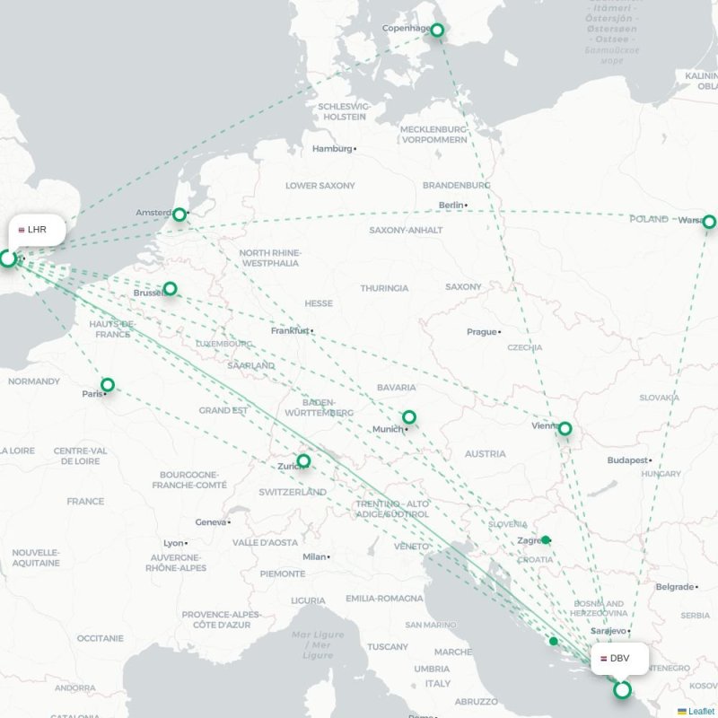 LHR - DBV route map