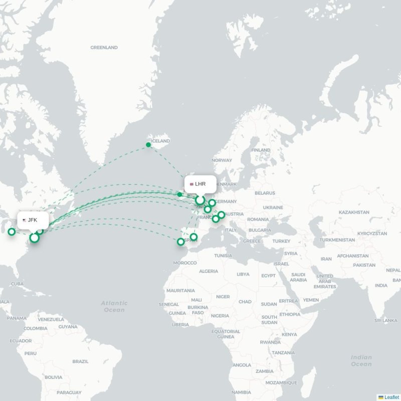 LHR - JFK route map