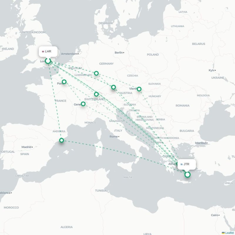 LHR - JTR route map