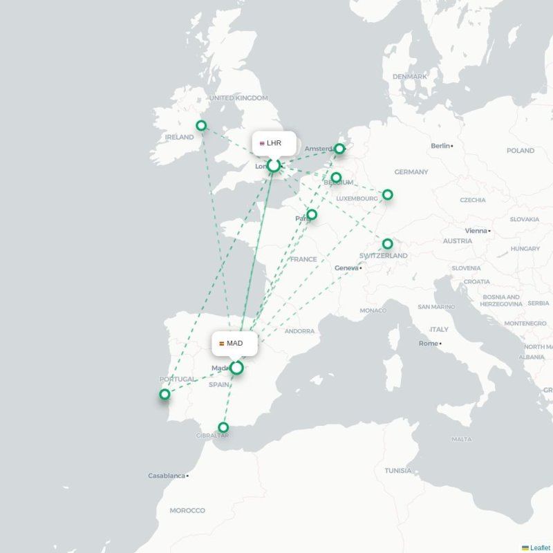 LHR - MAD route map