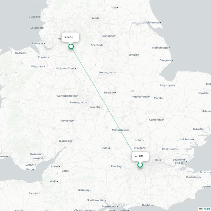 LHR - MAN route map