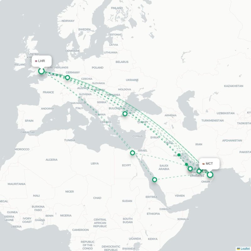 LHR - MCT route map