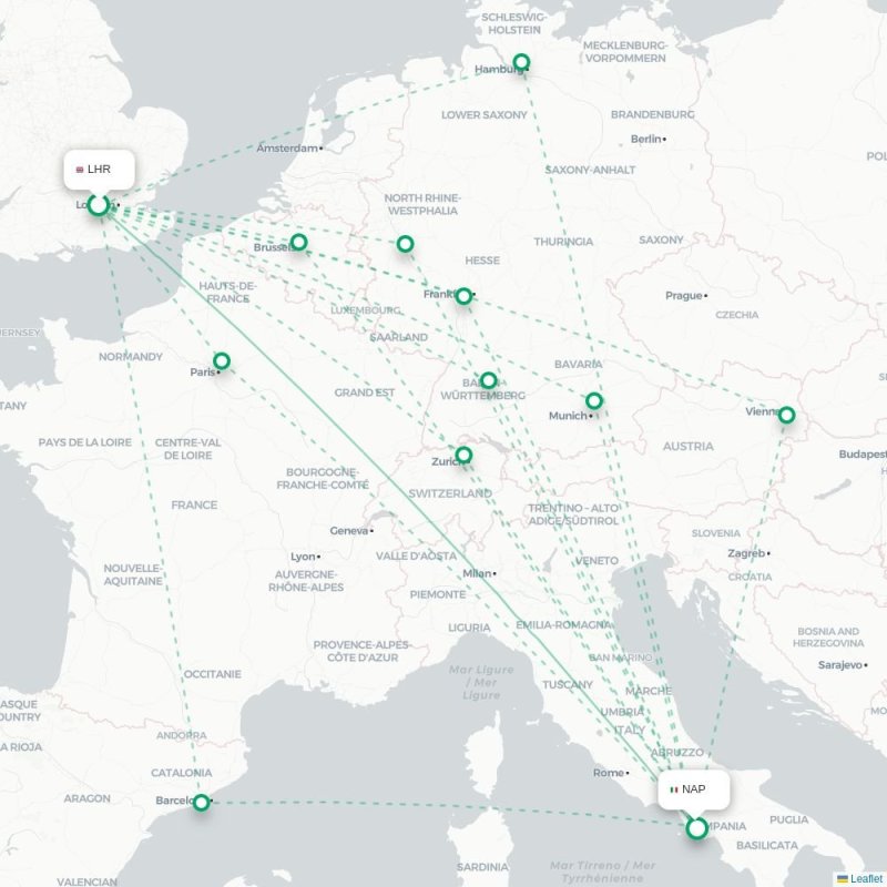 LHR - NAP route map