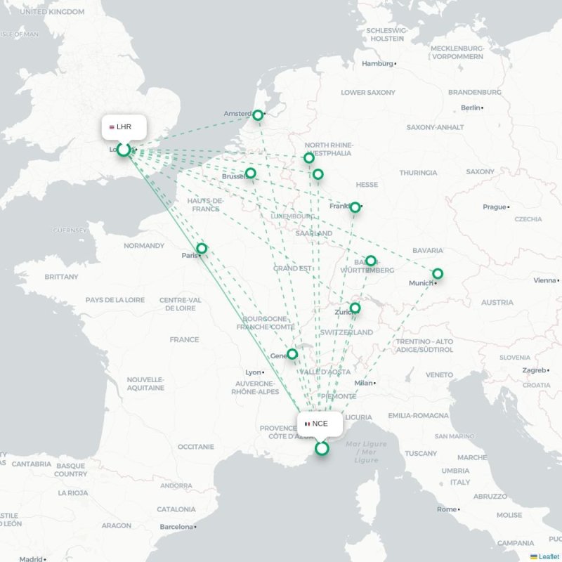 LHR - NCE route map