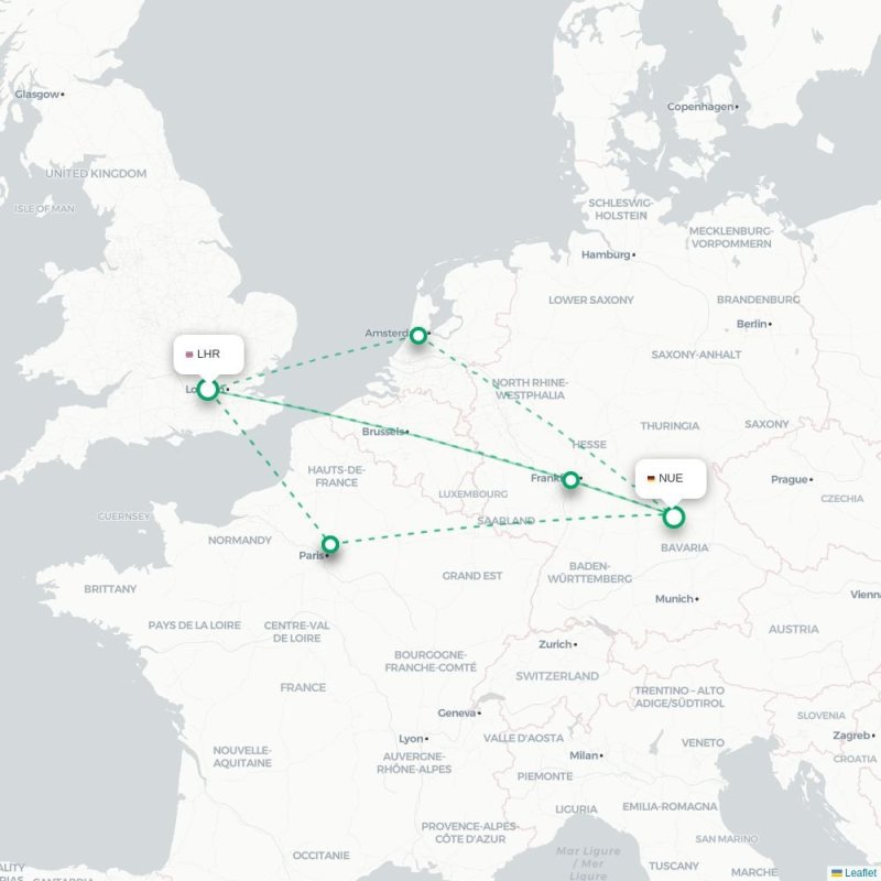 LHR - NUE route map