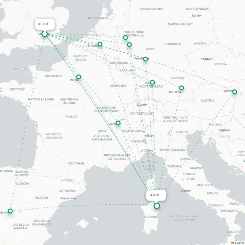 LHR - OLB route map