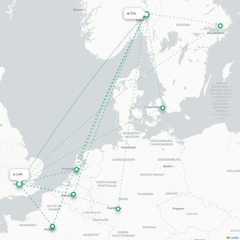 LHR - OSL route map