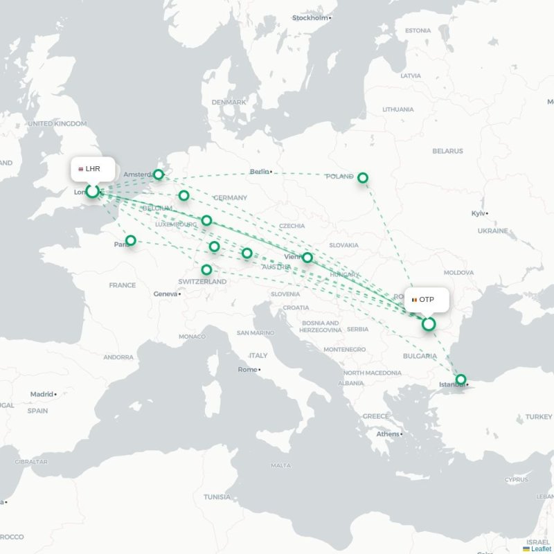 LHR - OTP route map
