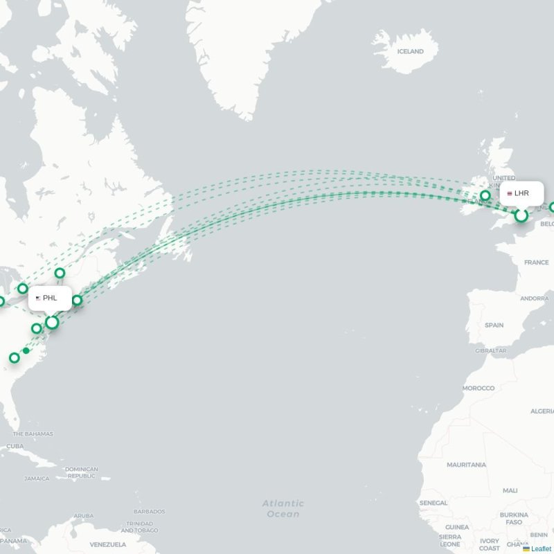 LHR - PHL route map