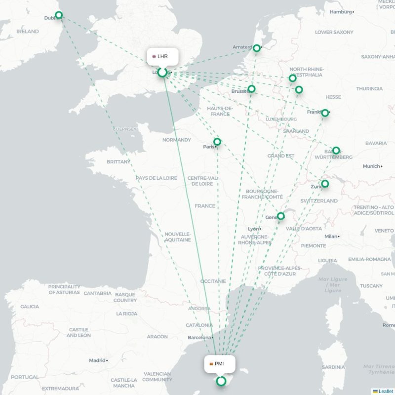 LHR - PMI route map