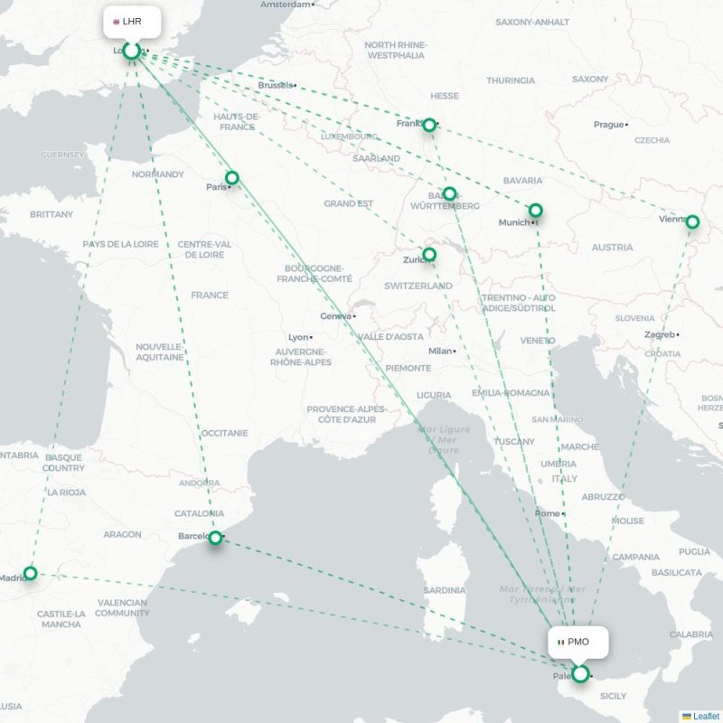 LHR - PMO route map