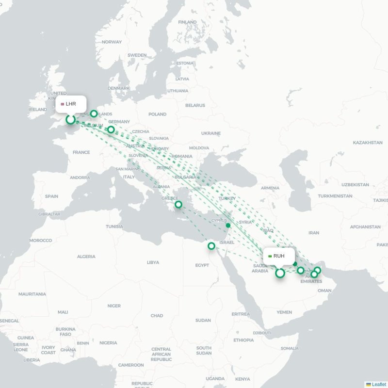 LHR - RUH route map