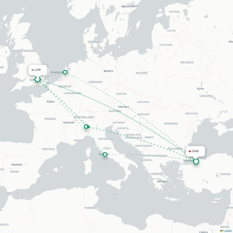 LHR - SAW route map