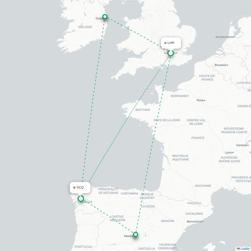 LHR - SCQ route map