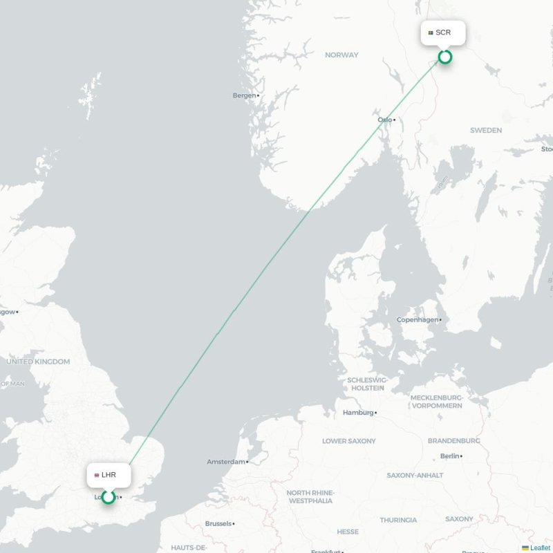 LHR - SCR route map