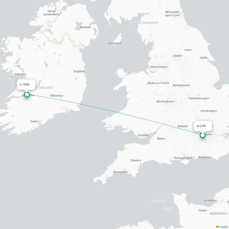 LHR - SNN route map