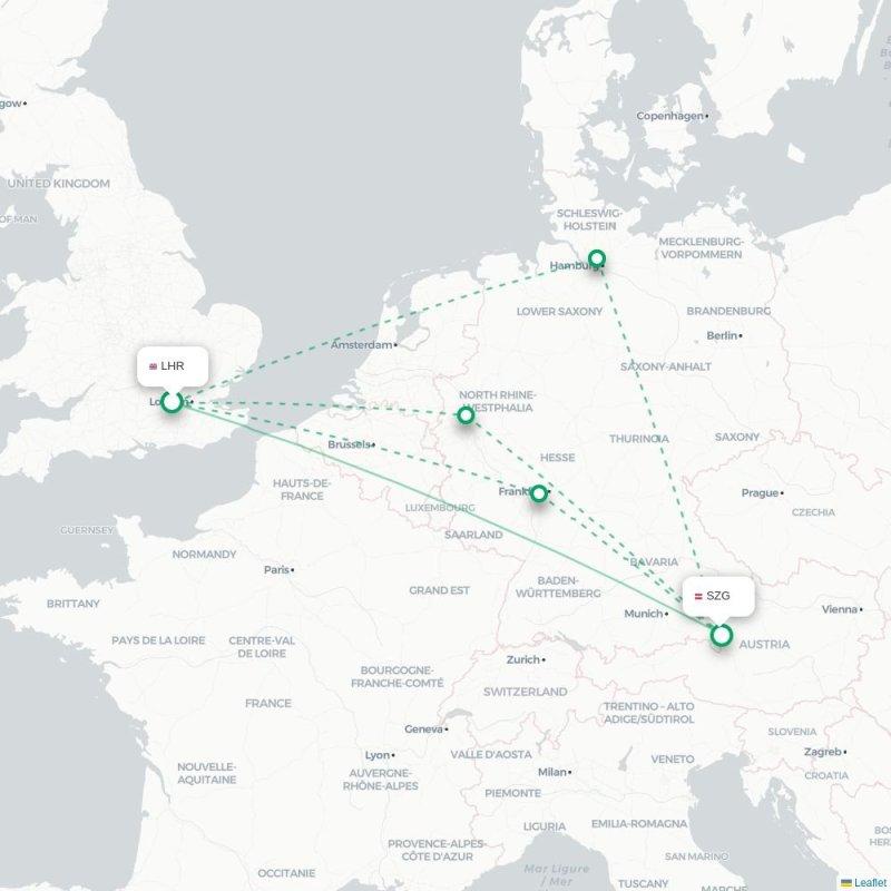 LHR - SZG route map