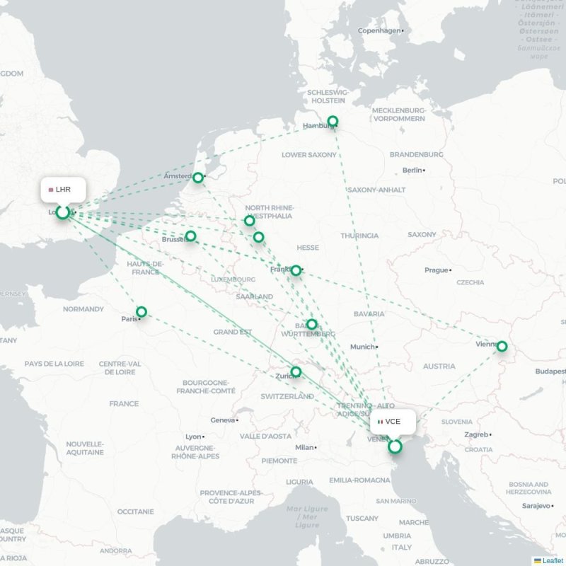LHR - VCE route map