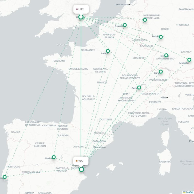 LHR - VLC route map