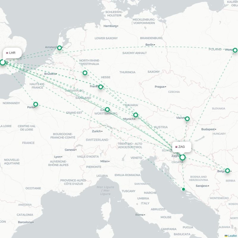 LHR - ZAG route map