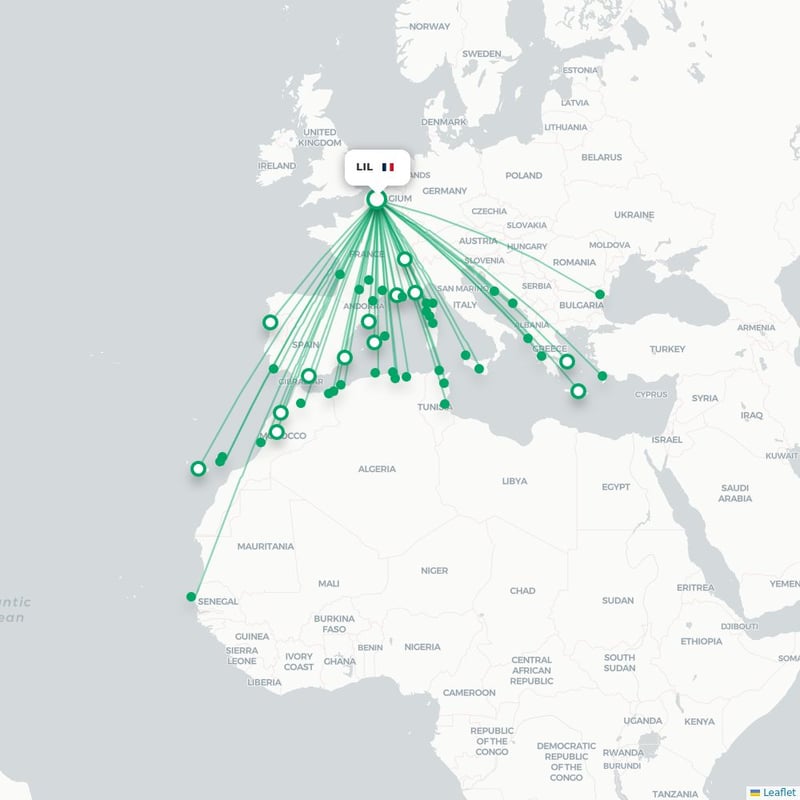 Route map Lille  LIL airport