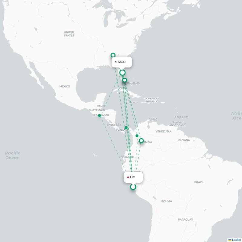 LIM - MCO route map