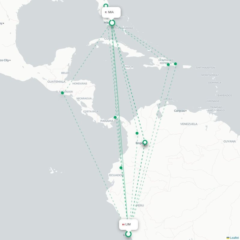 LIM - MIA route map