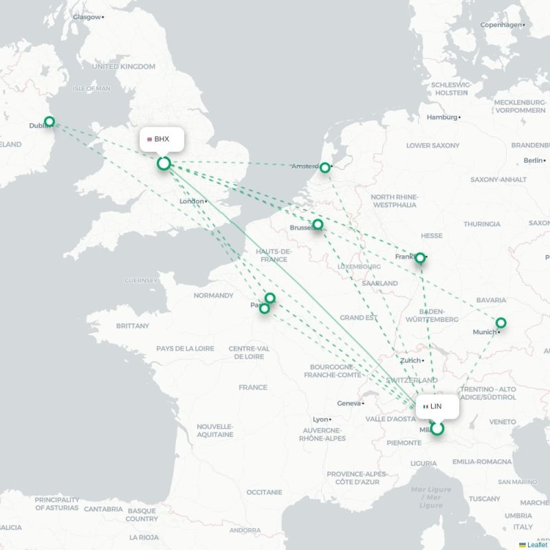 LIN - BHX route map