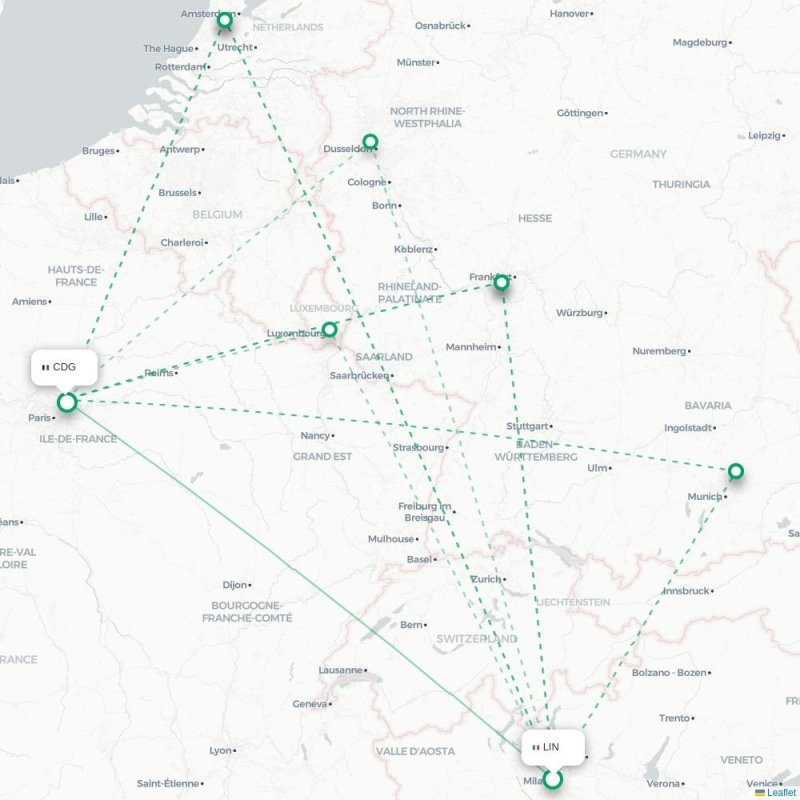 LIN - CDG route map