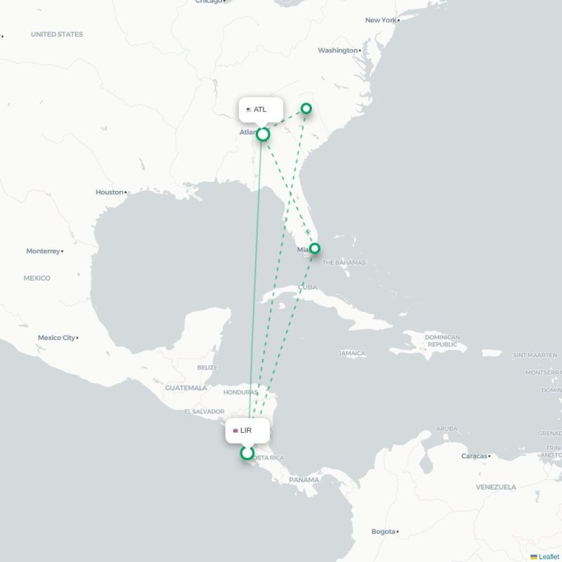 LIR - ATL route map
