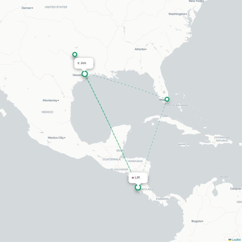 LIR - IAH route map