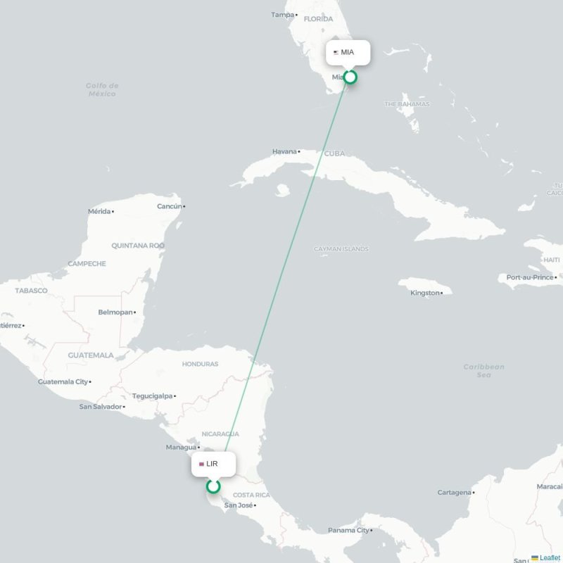 LIR - MIA route map