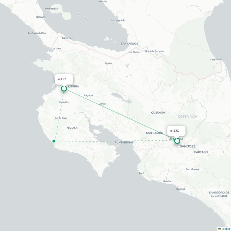 LIR - SJO route map