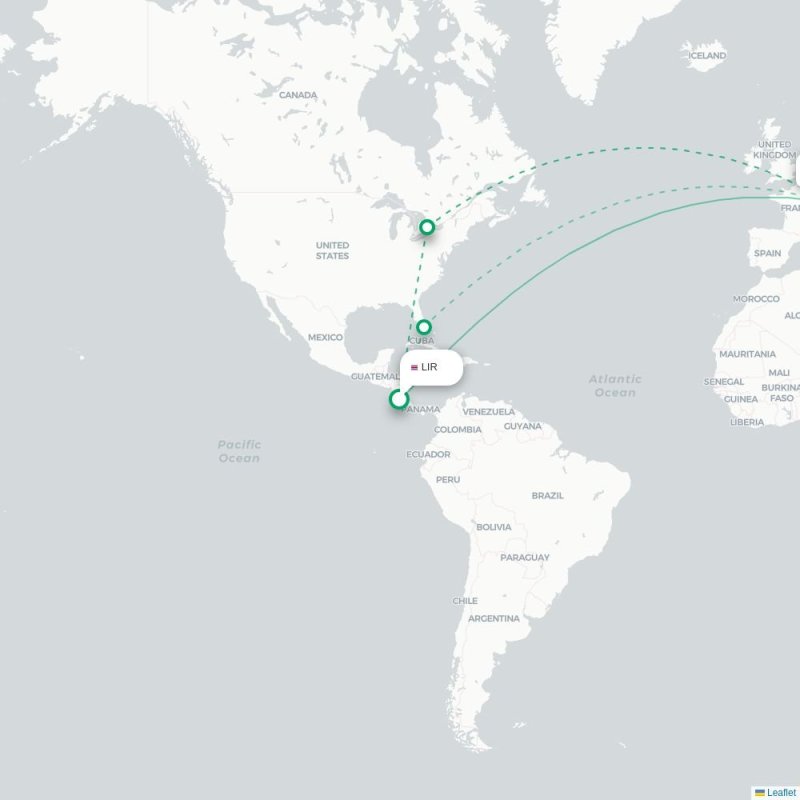 LIR - ZRH route map