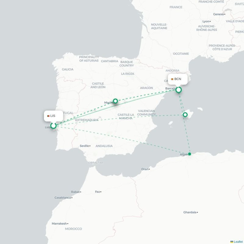 LIS - BCN route map
