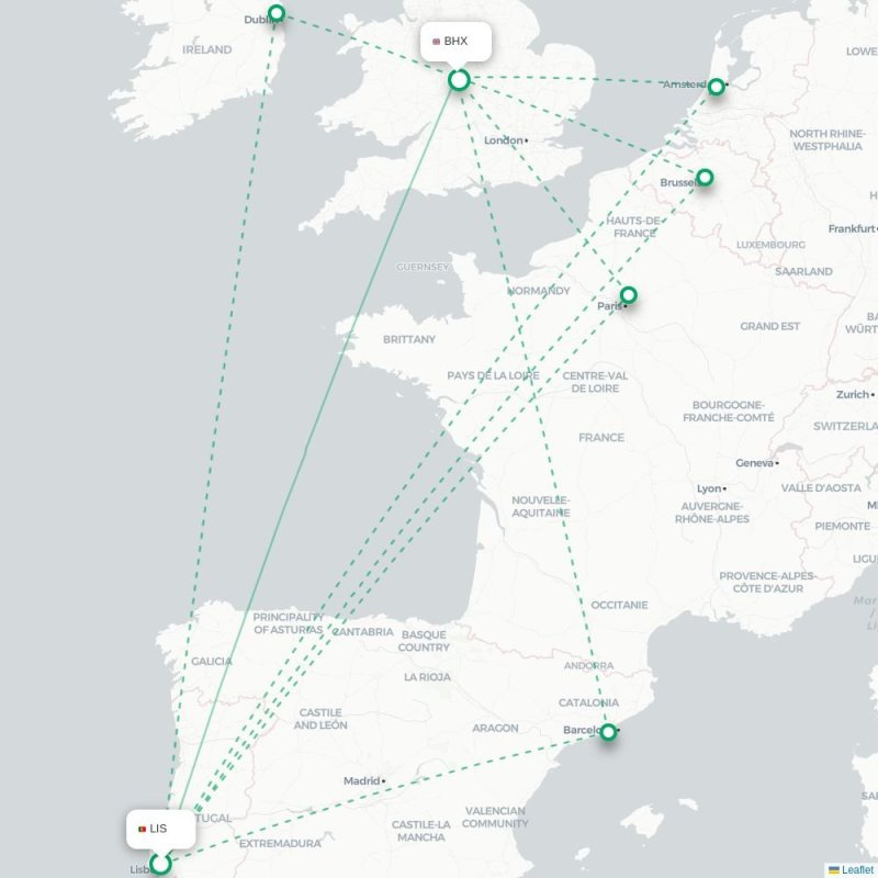 LIS - BHX route map
