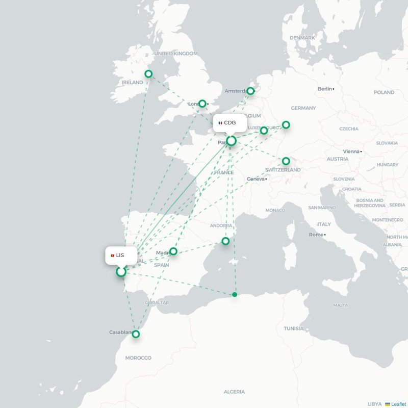 LIS - CDG route map