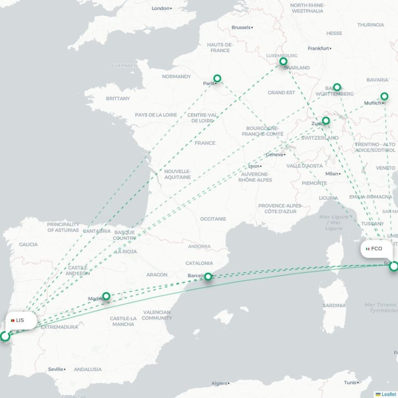 LIS - FCO route map