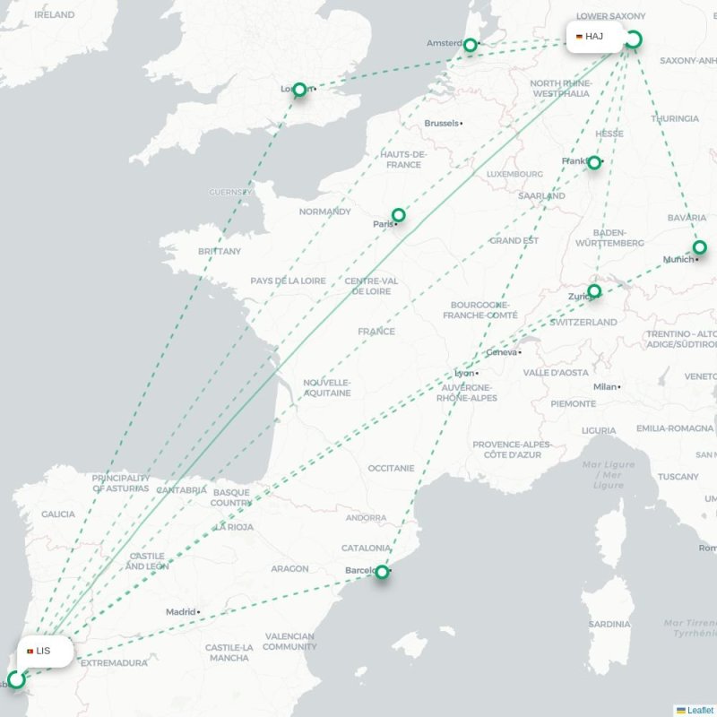 LIS - HAJ route map