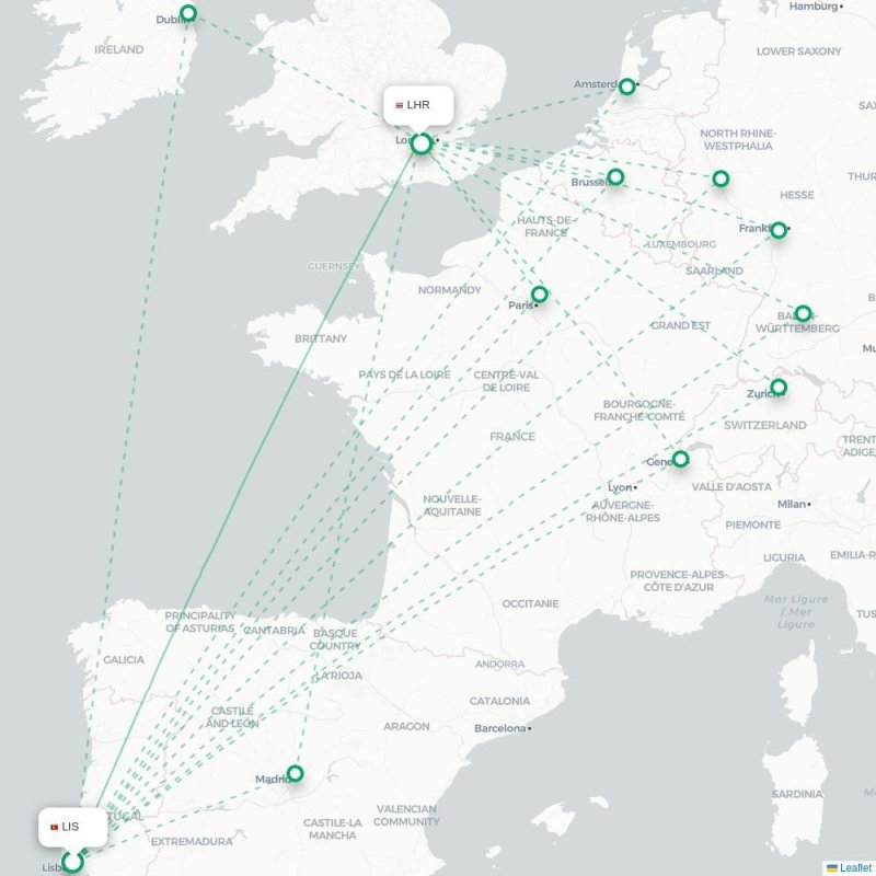 LIS - LHR route map