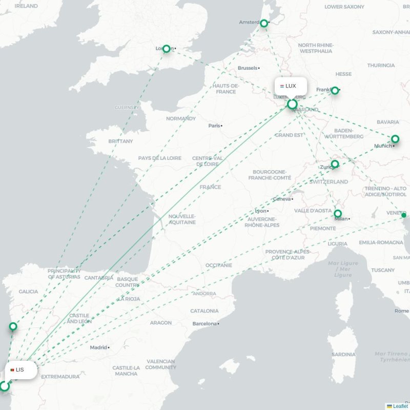 LIS - LUX route map