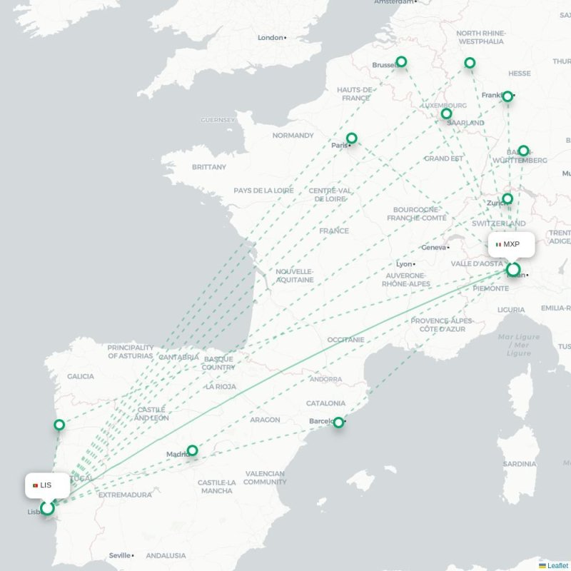 LIS - MXP route map