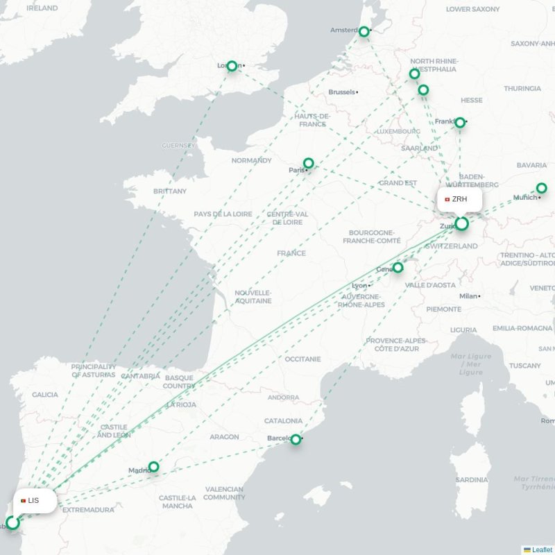 LIS - ZRH route map